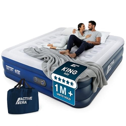 Image of Active Era Premium King Size Inflatable Mattress | Airbed for Home with Built-In Pump | 3 Min Self Inflating Blow Up Bed | Flocked Surface & Puncture Resistant Air Bed Guests & Camping 203x152x35cm