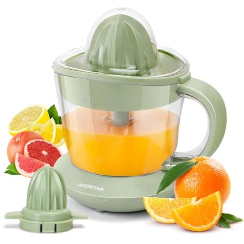 Image of Aigostar Orange Juicer Electric Citrus Juicer, 700ml Bowl with Scale, 2 Citrus Cones, Tow Way Rotation, Filter, Lemon Juicer for Orange Lime Lemon Grapefruit, Retro Green -Henry 031IN