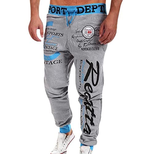 Image of Tracksuit Bottoms Men Slim Fit - Mens Printed Joggers Cuffed Drawstring Sweatpants Elasticated Waisted Cosy Gym Trousers Leisure Running Gym Training Sweat Pants