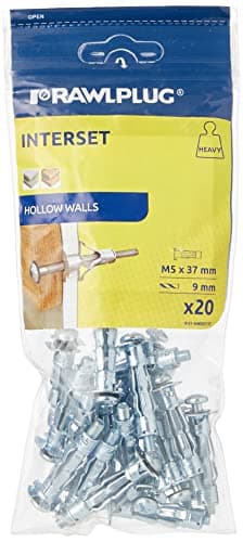 Image of Rawlplug Metal Fixing with Metric Screw Pack of 20 | Screws for Plasterboard | Cavity Wall Fixing | Duty Plasterboard Fixings 5 x 37mm,Silver,R-S1-SM05037/20