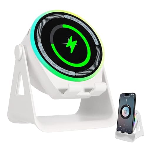 Image of Induction Speaker with Phone Holder - Wireless Charging Stand with Bluetooth Speaker & Atmosphere Lights, Multi-functional Phone Stand Compatible with iPhone Android for Home Office (White)