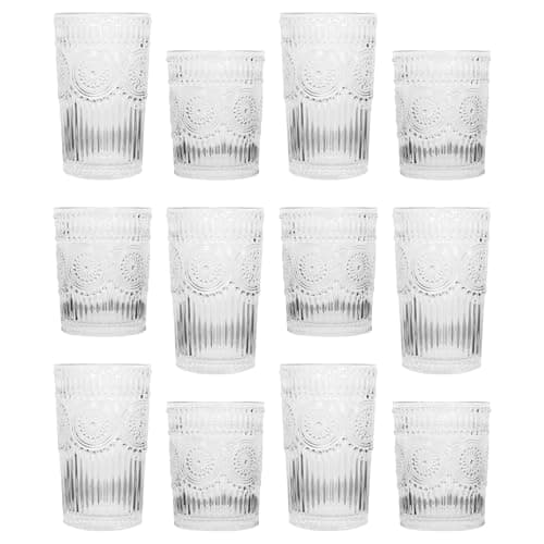 Image of Argon Tableware Amore 12 Piece Glassware Set - Includes 6 Highball Glasses 350ml & 6 Tumblers 300ml - Romantic Sunflower Design Drinkware for Water, Juice, Whiskey, Cocktails, Dining, Bars & Parties