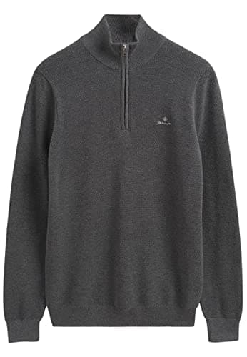 Image of GANT Men's Cotton Pique Half Zip Pullover, Dark Grey Blend, L