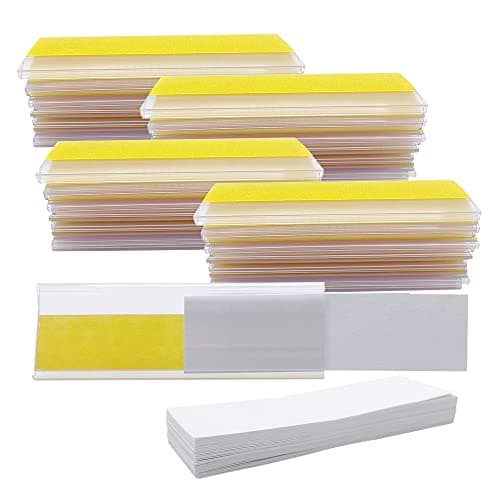 Image of HLIWS Self-Adhesive Ticket Holder,50 pcs 2.5x7.6 cm Price Tag Holders,Clear Self-Adhesive Label Holders,for Shop Office Home(with White Card Inserts)