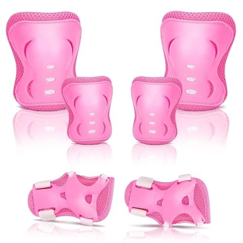 Image of Knee Pads for Kids Protective Gear Set - Knee Pads, Elbow Pads, and Wrist Guards for Girls Boys Skating Skateboard Scooter, Bike, Cycling, Rollerblading, Motorcycle Bike (Pink)