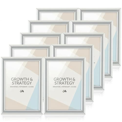 Image of 10 Pack A4 Snap Frame Clip Frame, Front-Opening Picture Frames, 25mm Anodised Aluminium Poster Holder for Wall Mount – Ideal for Certificates, Posters, Menus & Signs, Silver