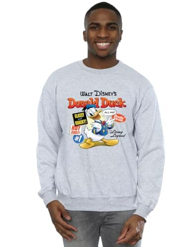 Image of Disney Men's Donald Duck Comic Cover Sweatshirt Sport Grey Large
