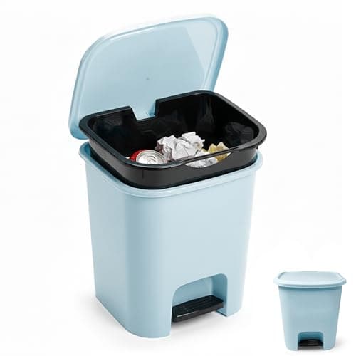 Image of plastific Foot Pedal Bin Dustbin Rubbish Paper Waste Kitchen Office Plastic Bins (Sky Blue with Removable Inner Bucket, 7.5L)