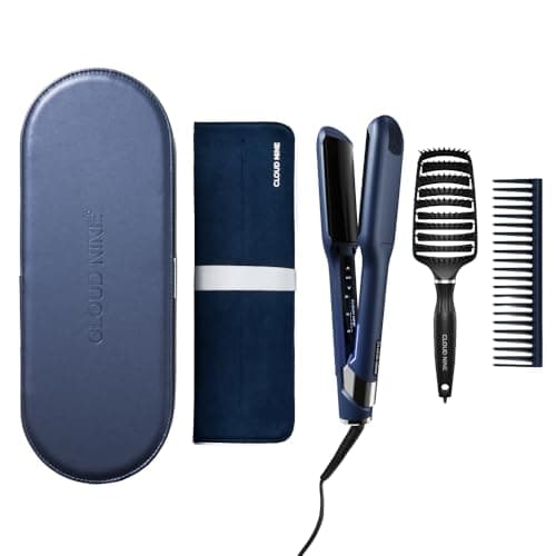 Image of CLOUD NINE Contouring Wide Iron Hair Straightener | Curved Plates Variable Temperature Control | Curved Sericite Plates & Quick Heat Control Perfect for Curls Waves & Smooth Flicks Revive Mode