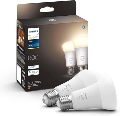 Image of Philips Hue New White Smart Light Bulb 60W - 806 Lumen 2 Pack [E27 Edison Screw] with Bluetooth. Works with Alexa, Google Assistant, Apple Homekit. for Home Indoor Lighting, Livingroom and Bedroom.