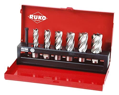 Image of RUKO HSS Core Drill Bit Set with 3/4 inches Weldon Shank in Steel Case, CBN Ground, Bright Finish, 7 Pieces, R108820