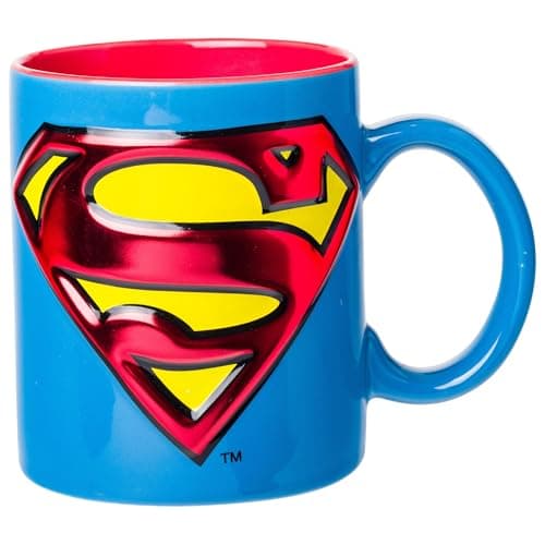 Image of Silver Buffalo Superman Logo Icon Embossed Foil 20oz Ceramic Mug