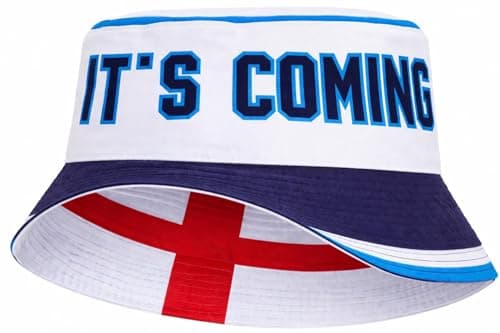 Image of Hyper Mart England Reversible Its Coming Home Bucket Hat, St George's Cross, Polyester, 56-58cm, Unisex, for Football, Rugby, Cricket, Festivals & St George's Day (Blue, Red and White)