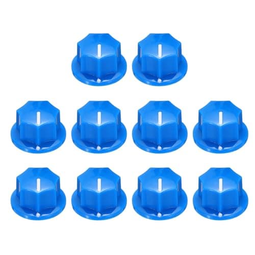 Image of sourcing map 10pcs Blue Guitar Effect Pedal Knob, 7/16" Plastic Brass Insert Electric Guitar Knobs for Amplifier Guitar Bass Volume Control