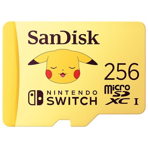 Image of SanDisk micro SD card licensed for Nintendo Switch consoles, 256GBPokémon Pikachu edition (up to 100 MB/s, Nintendo gaming storage, Made for Nintendo-Switch 1, OLED, and Lite, 4k UHD, V30, U3)