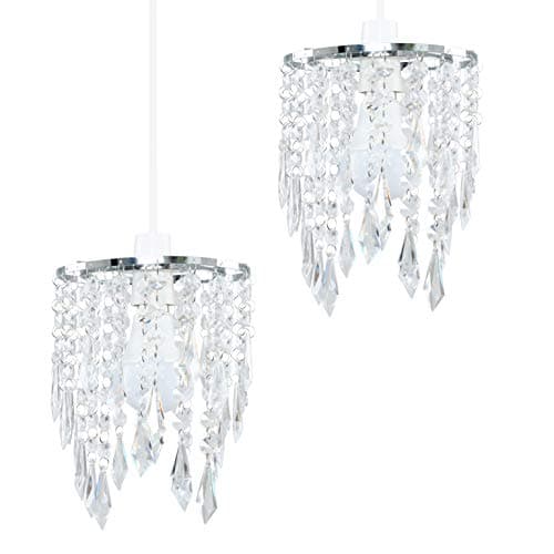 Image of MiniSun | Chandeliers with Clear Jewel Effect Droplets | Pendant Lights, Home Décor & Improvement Essential | Set of 2 | 16cm Shade Width