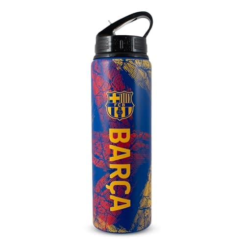Image of Hy-Pro Officially Licensed FC Barcelona Aluminium Water Bottle - 750ml, Integrated Folding Straw, Leakproof, Lightweight, Great Football Gift Idea