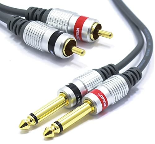Image of VITALCO Cable 2RCA Male To 2x Jack 6.35mm 1/4 Inch Mono 1m Audio TS 6.35 to 2 RCA Phono OFC Cables