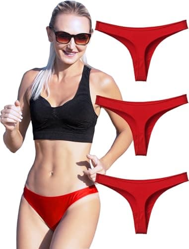 Image of KUKU PANDA Cotton Thongs for Women Sexy Knikers Seamless Ladies Panties 3 Pack Set (Red, Medium)