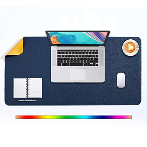 Image of Desk Pad Large, Desk Mat, Extended Mouse Mat, Mouse Pad XL, Desk Blotter, DOBAOJIA Laptop Pad Writing Pad for Office/Home, Dual-Side Use PU Leather Waterproof 31.5" X 15.7" (Navy Blue/Yellow)
