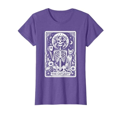 Image of Tarot Card Shirts The Cat Lady Tarot Cards Skeleton Coffee Cat Tarot Card T-Shirt