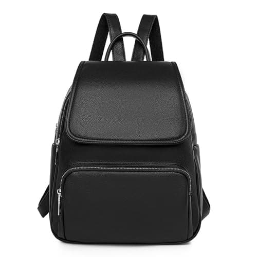 Image of JIANLINST Women PU Leather Backpack Fashion Backpacks School Bag, Stylish Casual Daypack Ladies Flap Rucksack Shoulder Bag Purses for Work Travel (Black)