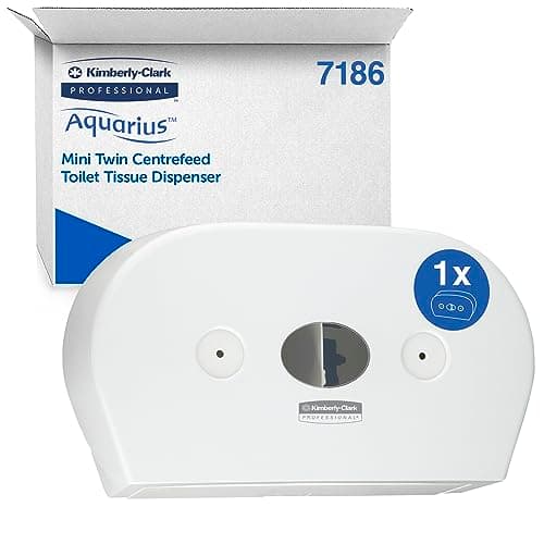 Image of Aquarius Mini Twin Roll Centrefeed Toilet Paper Dispenser 7186 - 1 x White, Toilet Roll Dispenser