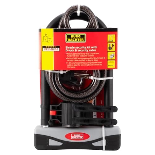 Image of Burg-Wächter Gold Sold Secure Bicycle D Lock & 1.2M Security Cable,One Size, Black