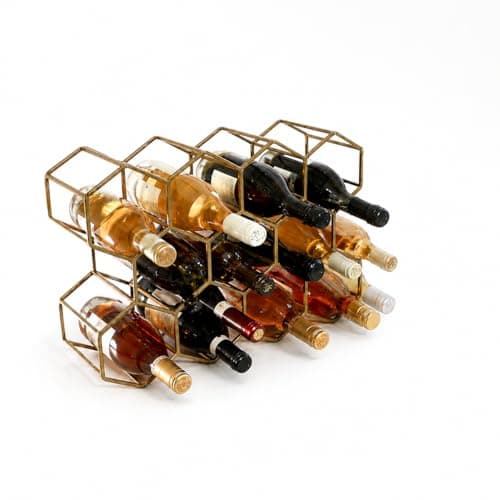 Image of DIVCHI Wine Rack 11 Bottle Holder No Need Assembly Modern Metal Wire Wine Storage for Countertop Table Top Coffee Bar & Kitchen | Champagne Racks | Beer Stand (Gold)