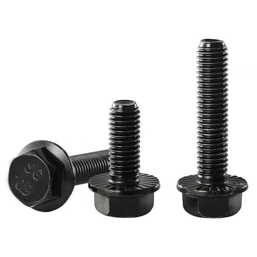 Image of YIIFLY M10 x 20mm Flanged Hex Head Bolts Flange Hexagon Screws, M10x1.5 bolt, 10.9 Grade Alloy Steel, Hexagon Head Bolts, Black Zinc Finish, Full Thread, Quantity 10