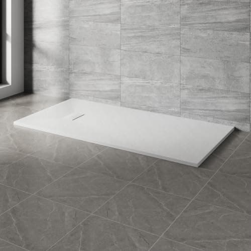 Image of NRG 1700x900mm SMC Rectangle Shower Tray White Slip-Resistance Bathroom Shower Base Easy to Clean