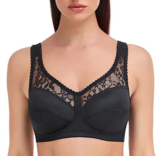 Image of Ayigedu UK Plus Size Minimiser Bra Women Non-Wired Non-Padded Full Coverage Soft Cup Bra 50-G Black