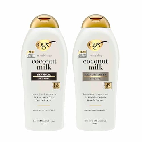 Image of OGX Coconut Milk Nourishing Hair Bundle, Hydrating Shampoo (1x 577ml) and Conditioner (1x 577ml), Immediate Softness from 1st Use, Sulfate Free Surfactants for Dry and Damaged Hair