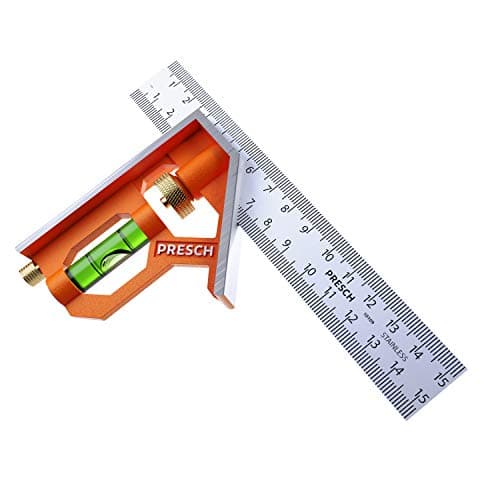 Image of Presch Combination Square 150mm Metric – Accurate Universal Adjustable Carpenter Square with Stainless Metal Stop Ruler and Scribing Tool - Professional Measuring Tool