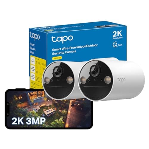 Image of Tapo C410 (2-Pack) 2K Battery Powered Security Camera Outdoor Wireless, Colour Night Vision, Indoor CCTV Camera with No Monthly Fee, AI Detection, IP65 Weatherproof, Works with Alexa & Google