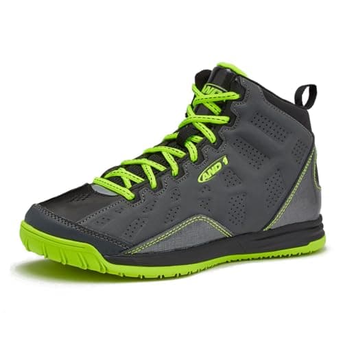 Image of AND1 Showout Girls & Boys Basketball Shoes Kids, Boys High Top Sneakers, Youth Size 1 to 7 Kids Basketball Shoes Boys, Dark Grey/Black/Light Green, 3 Little Kid