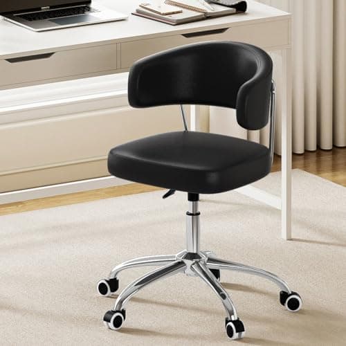 Image of BELIWIN Swivel Faux Leather Office Chair, Height Adjustable Ergonomic Desk Chair, Armless Vanity Chair for Office, Bedroom, Beauty Salon, Black