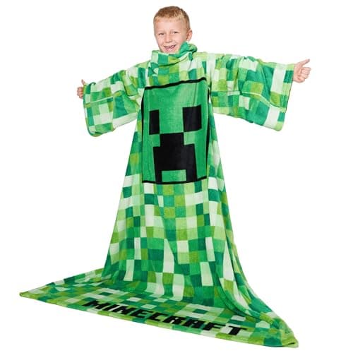 Image of Minecraft Wearable Blanket for Kids and Teenagers - One Size Kids Blanket with Sleeves Cosy Lounge Wear Gifts for Boys (Green)