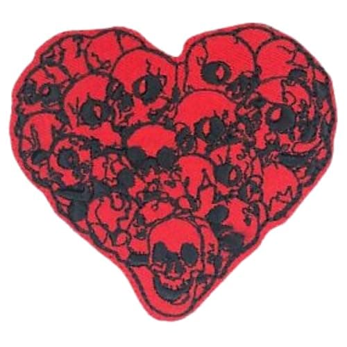 Image of BeBuz Heart Embroidered Patches – Different Shapes Hearts Iron On/Sew On Patches for Jackets, Jeans, Backpacks, Bags, Hats, Vests and DIY Clothing. (Horror Skulls Heart)