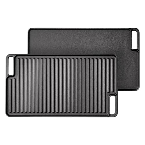 Image of Thrink Cast Iron Reversible Griddle Plate 45.7cm, Double Sided Grill & Flat Top Pan, Pre-Seasoned Non-Stick Cooking Surface, Heavy Duty Heat Retention, Suitable for Induction Gas Electric Hob, Oven