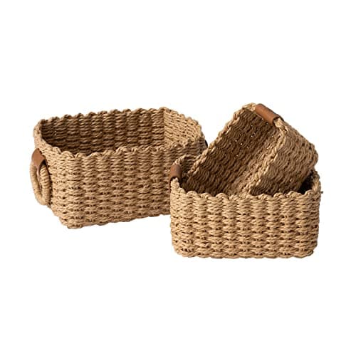 Image of La Jolíe Muse Woven Wicker Storage Baskets, Paper Rope Storage Boxes Bin Organizer Divider for Cupboards Drawer Closet Shelf Dresser, Set of 3 (Desert)