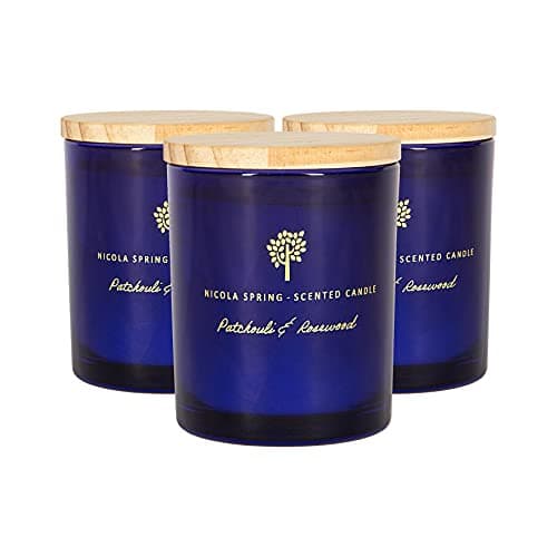 Image of Nicola Spring Patchouli & Rosewood Scented Candle - 130g - 3 Pack - 21 Hour Burning Time Natural Soy Wax Single Wick Candles Relaxing Fragrance Aromatherapy Gift Set