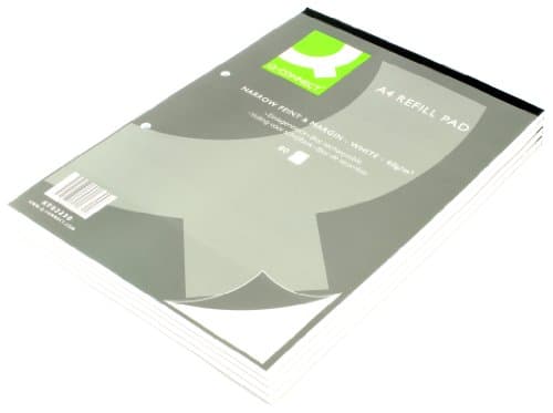 Image of Q-Connect 80 Leaf A4 Ruled Narrow Feint and Margin Punched 2-Hole Head Bound Refill Pad (Pack of 10)