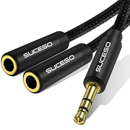 Image of SUCESO 3.5mm Headphone Splitter 3.5mm Male to 2 Dual 3.5mm Female Earphone Jack Adapter Headset Splitter Stereo Audio Y Splitter Compatible with iPhone Samsung PS4 Switch Tablets PC Laptop MP3-35cm