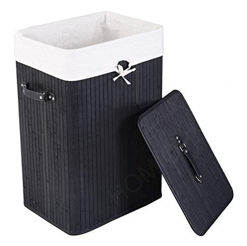 Image of Bamboo Laundry Basket 72L Collapsible Bamboo With 1 Compartment Laundry Hamper Laundry Basket Removable Lining Large Laundry Bins Laundry Hamper with Lid Bamboo Laundry Storage basket (BLACK)