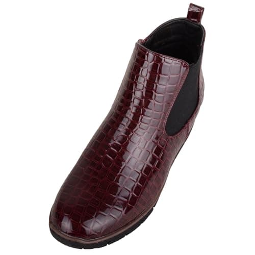 Image of ABSOLUTE FOOTWEAR Womens Faux Patent Leather Wedge Ankle Chelsea Boots with Twin Gusset - Burgundy - UK 5