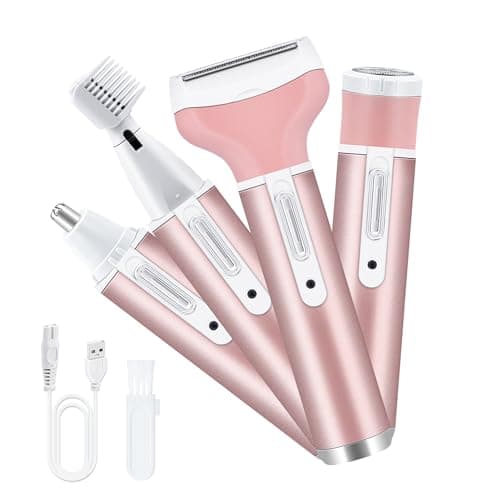Image of Mcbazel Cordless Electric Lady Shaver, Facial Epilators for Woman, 4 in 1 USB Rechargeable Hair Remover for Face & Body Hair Removal,Eyebrow Trimmer,Armpit, Bikini and Leg - Pink