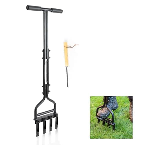 Image of DIVCHI Lawn Aerator Manual Heavy Duty Coring Aeration Tool With 4 Hollow Spikes & Long T-handle For Compacted Soils And Lawns Garden Tool