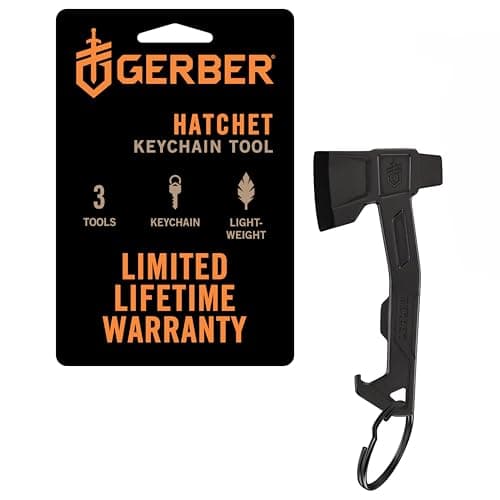 Image of Gerber Hatchet Key Chain Tool with Open Pencil, Flat Blade Screwdriver and Bottle Opener, Length: 6.5 cm, Weight: 20 g, Stainless Steel, Black, 1074042