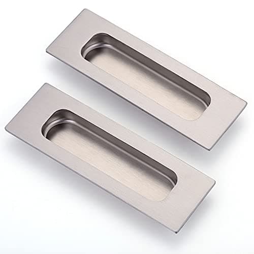 Image of 2 Pack Sliding Door Handle 4.75" Recessed Flush Finger Pull Brushed Nickel Stainless Steel Cabinet Drawer Knob for Kitchen Cupboard Wardrobe Dresser Barn Door Closet